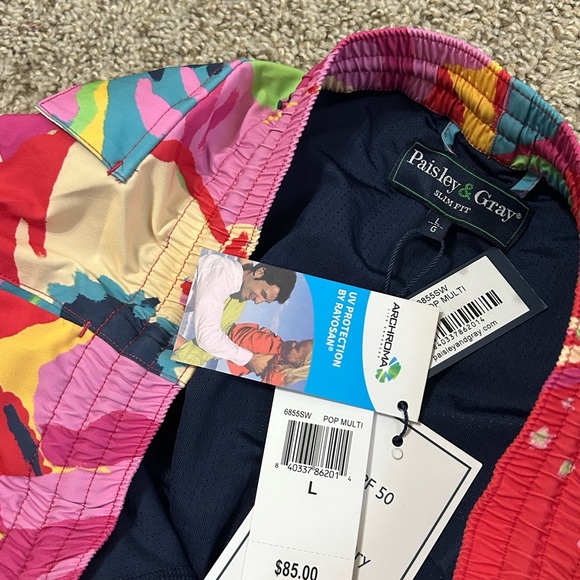 NWT Paisley & Gray Men's Gilligan Size Large Abstract Floral 6" Swim Trunks Pop - Picture 6 of 10